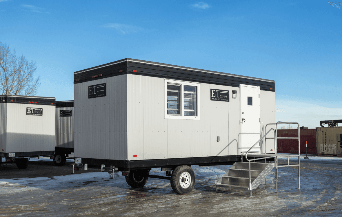 Modern office trailer set up at a construction site in Calgary Modern office trailer set up at a construction site in Calgary