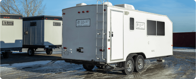 Wheeled office trailer side view Wheeled office trailer side view