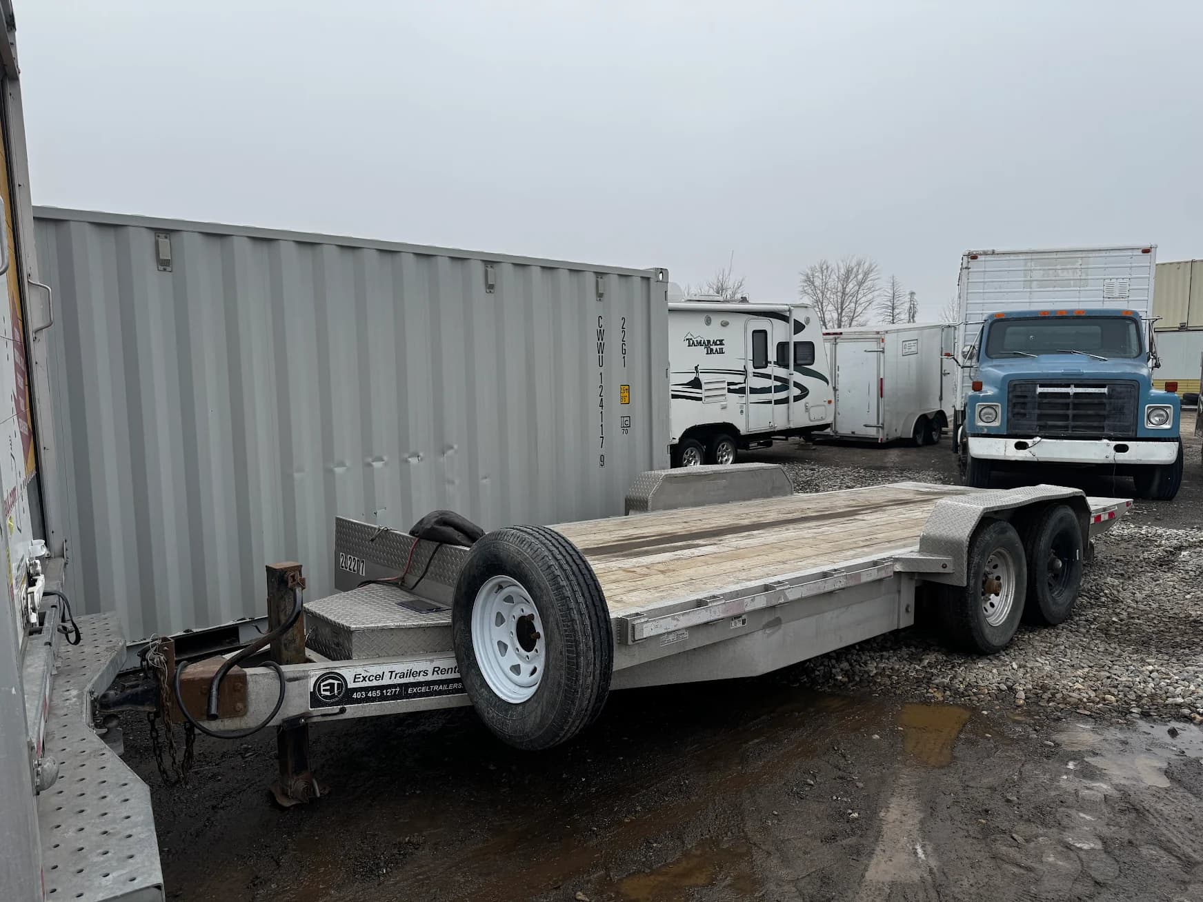 Industrial flat deck trailer in action