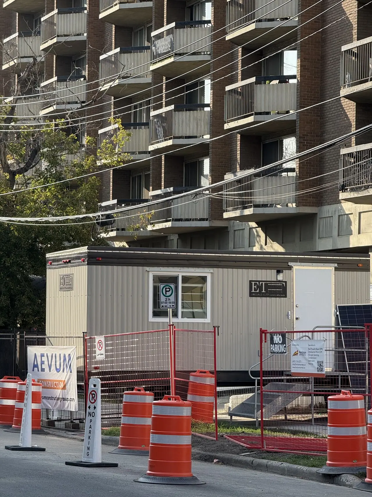 Site office trailer at a multi-family residential construction site in Calgary